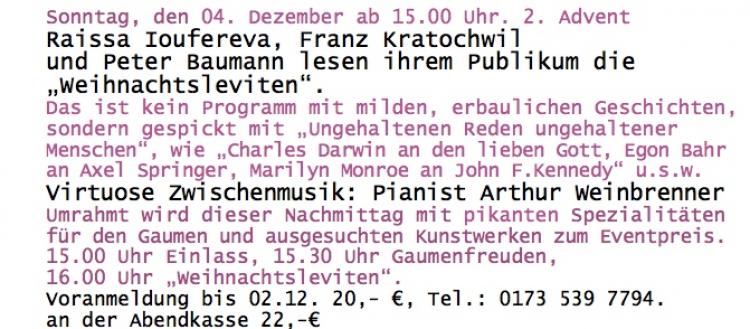 Galerie Stexwig, Weihnachtsleviten lesen