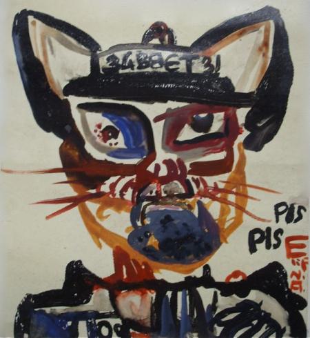 Elif Nursad Atalay, Katze PIs PIS, o.J., 17,5x15,5cm, Gouache, 200,-€, Galerie Stexwig