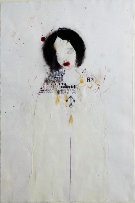 Farah Willem, le Sacrifice, die Opferung, 2014, Mischtechnik auf Reispapier, 42x28cm, 890,-€, Galerie Stexwig